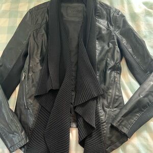 Blank NYC Black Leather Jacket with Knit Collar
